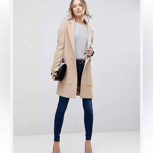 ASOS camel colour peas coat thigh length gorgeous transitional coat size 6
